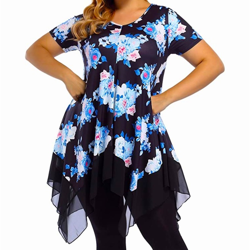 AMZPLUS Floral Loose Shirt Dress Top
